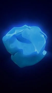 Glossy blue 3D abstract blob sculpture with smooth folds on a dark gradient.. Stock Illustration