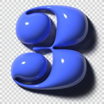 Glossy blue 3D form resembling 3 is floating on transparent canvas, twin drops, Stock Illustration