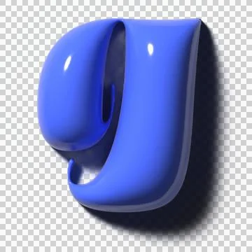 Glossy blue 3D 'g' form is floating on transparent backdrop, showing specular Stock Illustration