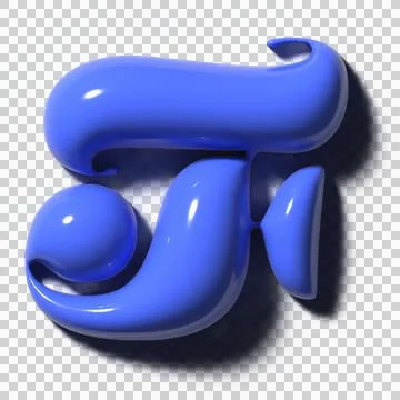 Glossy blue 3D glyph is floating on transparent backdrop, showing 3 forms, Stock Illustration