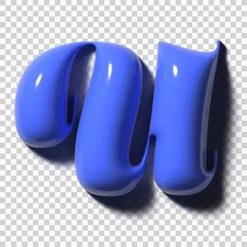 Glossy blue 3D sculpture like lowercase m is floating on transparent backdrop, Stock Illustration