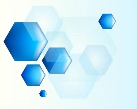 Glossy blue hexagons on transparent background Illustrazione stock