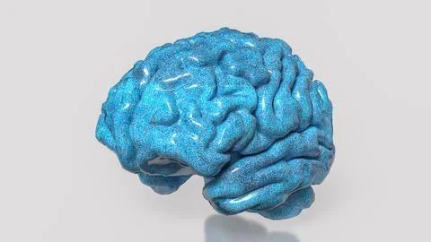 Glossy Blue Human Brain Model 3d render.. Stock Illustration