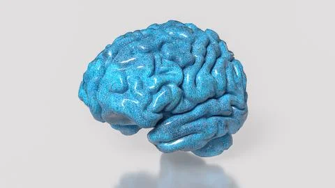 Glossy Blue Human Brain Model 3d render.. Stock Illustration