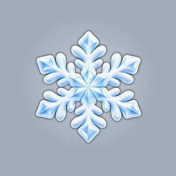 Glossy blue ice snowflake on gray gradient background with soft shadow froz.. Stock Illustration