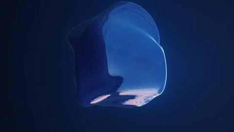 Glossy blue organic 3D shape floating in dark space Stock Illustration