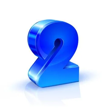 Glossy blue Two 2 number. 3d Illustration on white background. Stock Illustration