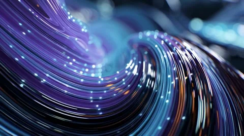 Glossy blue-violet 3D waves with glowing dots and warm orange accents Video stock 314828370