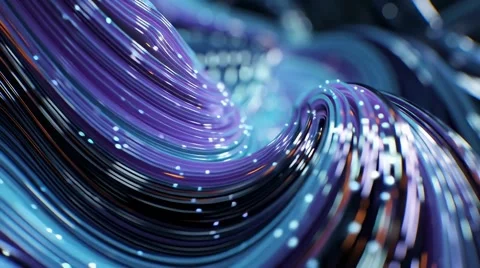 Glossy blue-violet 3D waves with glowing dots and warm orange accents Video stock 314828371