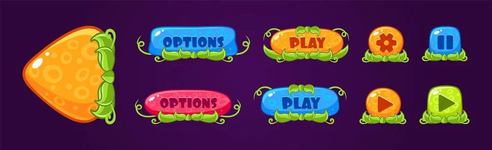 Glossy Button with Green Grass for Game User Interface Vector Set Stock Illustration