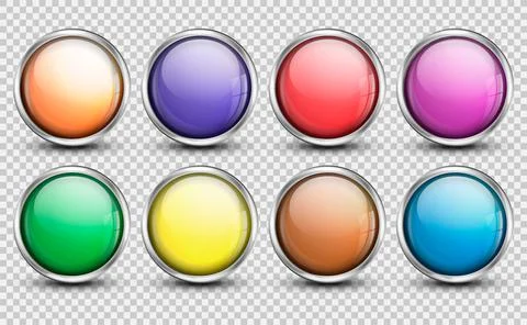 Glossy button. Shiny button with metallic elements. Vector illustration. Stock Illustration