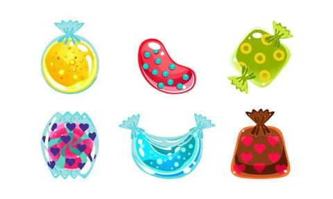 Glossy candies of different shapes, user interface assets for mobile apps or Stock Illustration