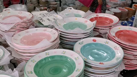 Glossy Ceramic Plates Stock Footage 159288114