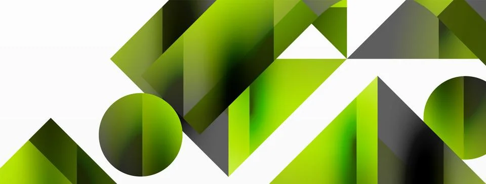 Glossy circle, square, triangle shapes minimalist geometric backdrop. Sleek Stock Illustration