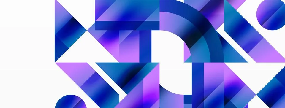 Glossy circle, square, triangle shapes minimalist geometric backdrop. Sleek Stock Illustration