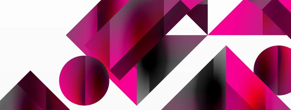 Glossy circle, square, triangle shapes minimalist geometric backdrop. Sleek Stock Illustration