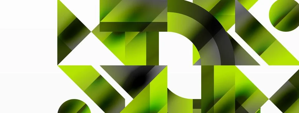 Glossy circle, square, triangle shapes minimalist geometric backdrop. Sleek Stock Illustration