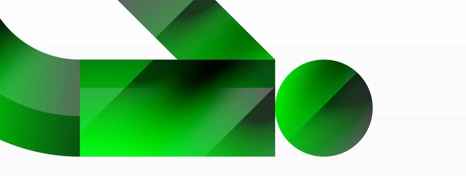 Glossy circle, square, triangle shapes minimalist geometric backdrop. Sleek Stock Illustration
