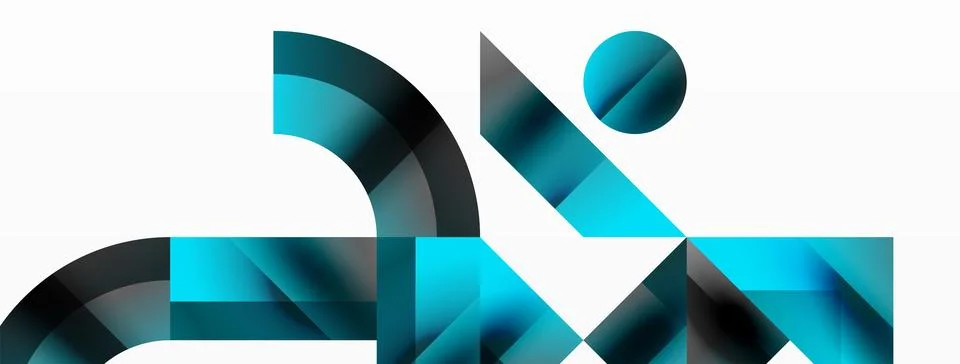 Glossy circle, square, triangle shapes minimalist geometric backdrop. Sleek Stock Illustration
