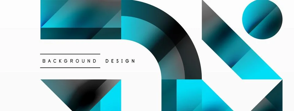 Glossy circle, square, triangle shapes minimalist geometric backdrop. Sleek Stock Illustration
