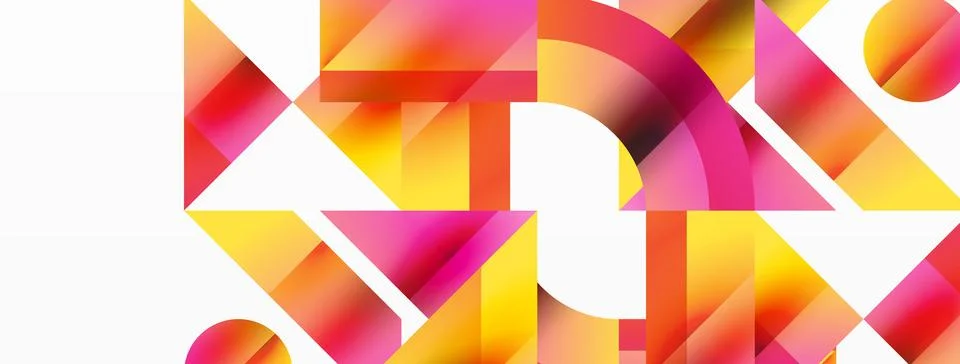 Glossy circle, square, triangle shapes minimalist geometric backdrop. Sleek Stock Illustration