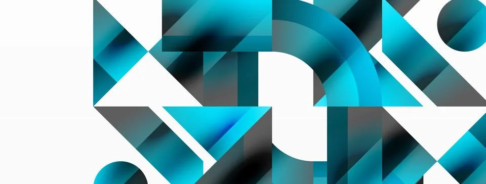 Glossy circle, square, triangle shapes minimalist geometric backdrop. Sleek Stock Illustration