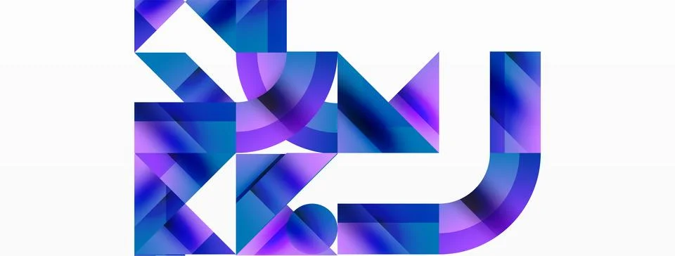 Glossy circle, square, triangle shapes minimalist geometric backdrop. Sleek Stock Illustration
