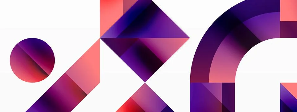 Glossy circle, square, triangle shapes minimalist geometric backdrop. Sleek Stock Illustration