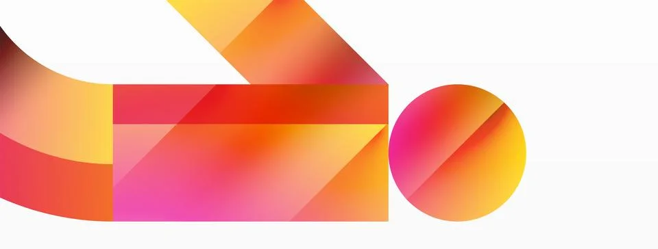 Glossy circle, square, triangle shapes minimalist geometric backdrop. Sleek Stock Illustration