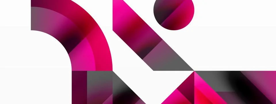 Glossy circle, square, triangle shapes minimalist geometric backdrop. Sleek Stock Illustration