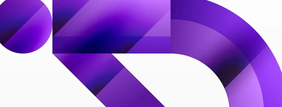 Glossy circle, square, triangle shapes minimalist geometric backdrop. Sleek Stock Illustration