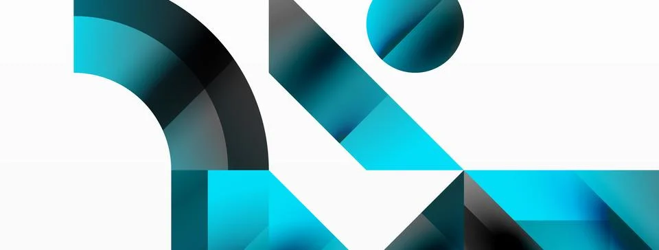 Glossy circle, square, triangle shapes minimalist geometric backdrop. Sleek Stock Illustration