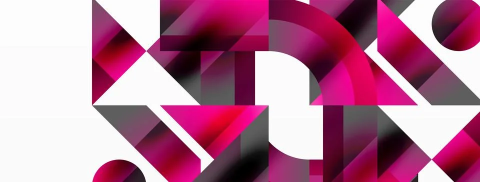 Glossy circle, square, triangle shapes minimalist geometric backdrop. Sleek Stock Illustration