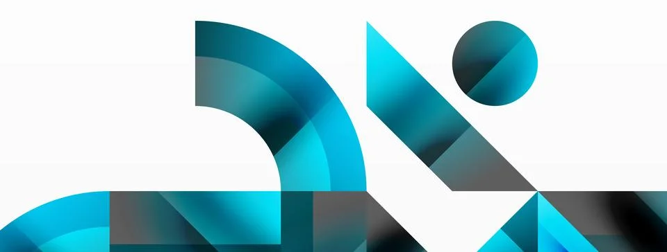 Glossy circle, square, triangle shapes minimalist geometric backdrop. Sleek Stock Illustration