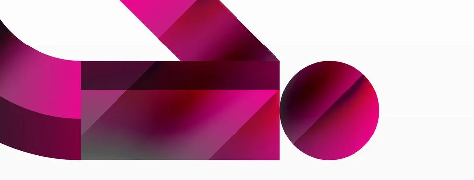 Glossy circle, square, triangle shapes minimalist geometric backdrop. Sleek Stock Illustration