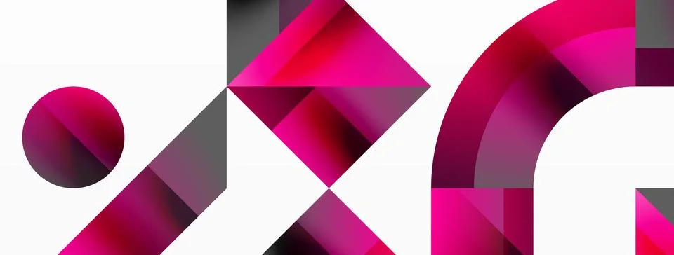 Glossy circle, square, triangle shapes minimalist geometric backdrop. Sleek Stock Illustration