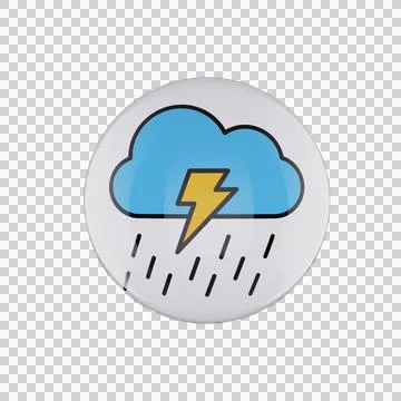Glossy Cloud Raining Icon on White Circle Button 3D Render Stock Illustration