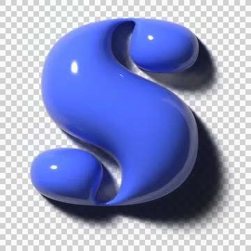 Glossy cobalt 3D S is floating on transparent canvas, showing specular Stock Illustration