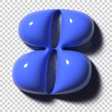 Glossy cobalt blue 3D four-lobed form is floating on transparent backdrop, Stock Illustration