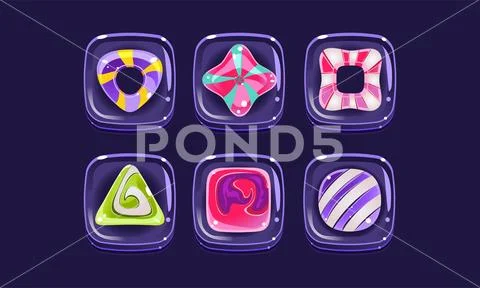 Glossy colorful shapes set, square candy blocks, assets for user interface GUI Stock Illustration