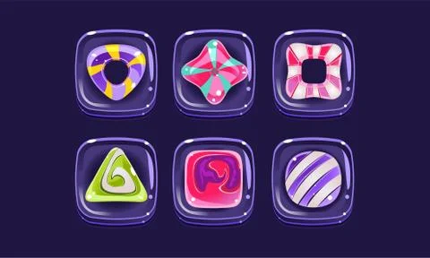 Glossy colorful shapes set, square candy blocks, assets for user interface GUI Stock Illustration