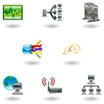 Glossy computer network icon set 스톡 일러스트