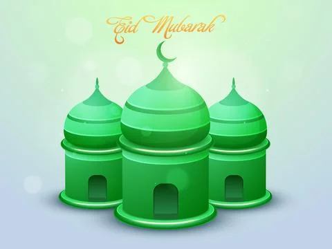 Glossy creative green Mosque on shiny background for Muslim Community Festi.. Stock Illustration