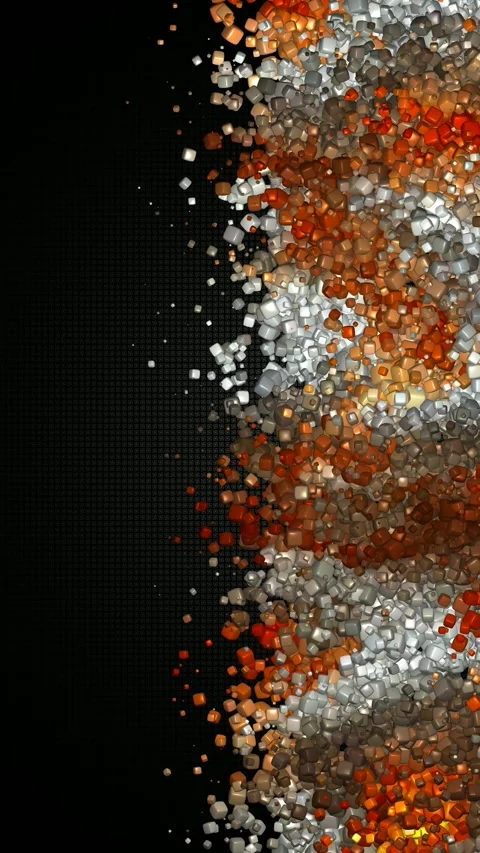 Glossy cubes drifting sideways across a dense deep dark textured surface Stock Footage 322721547