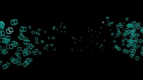 Glossy cubic frame in random order hanging in the air on a black background 스톡 일러스트