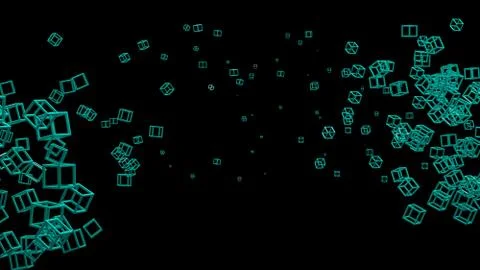 Glossy cubic frame in random order hanging in the air on a black background Illustrazione stock