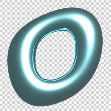 Glossy cyan 3D torus is floating on transparent background, showing ovoid hole 스톡 일러스트
