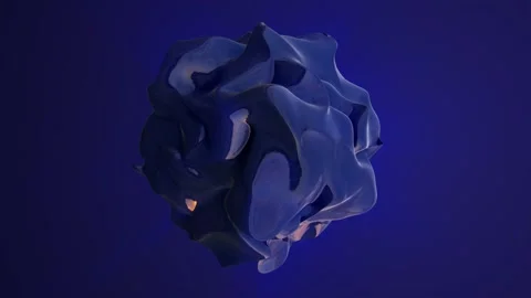 Glossy dark blue abstract blob with folded organic contours Video stock 345037200