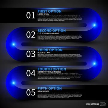 Glossy design layout with 5 options. Useful for presentations or advertising. Stock Illustration