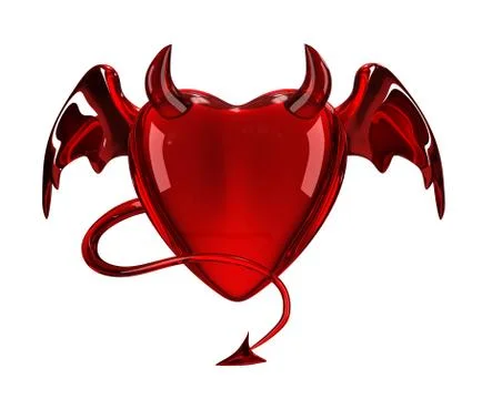 Glossy devil red heart with horns, wings and tail Stock Illustration